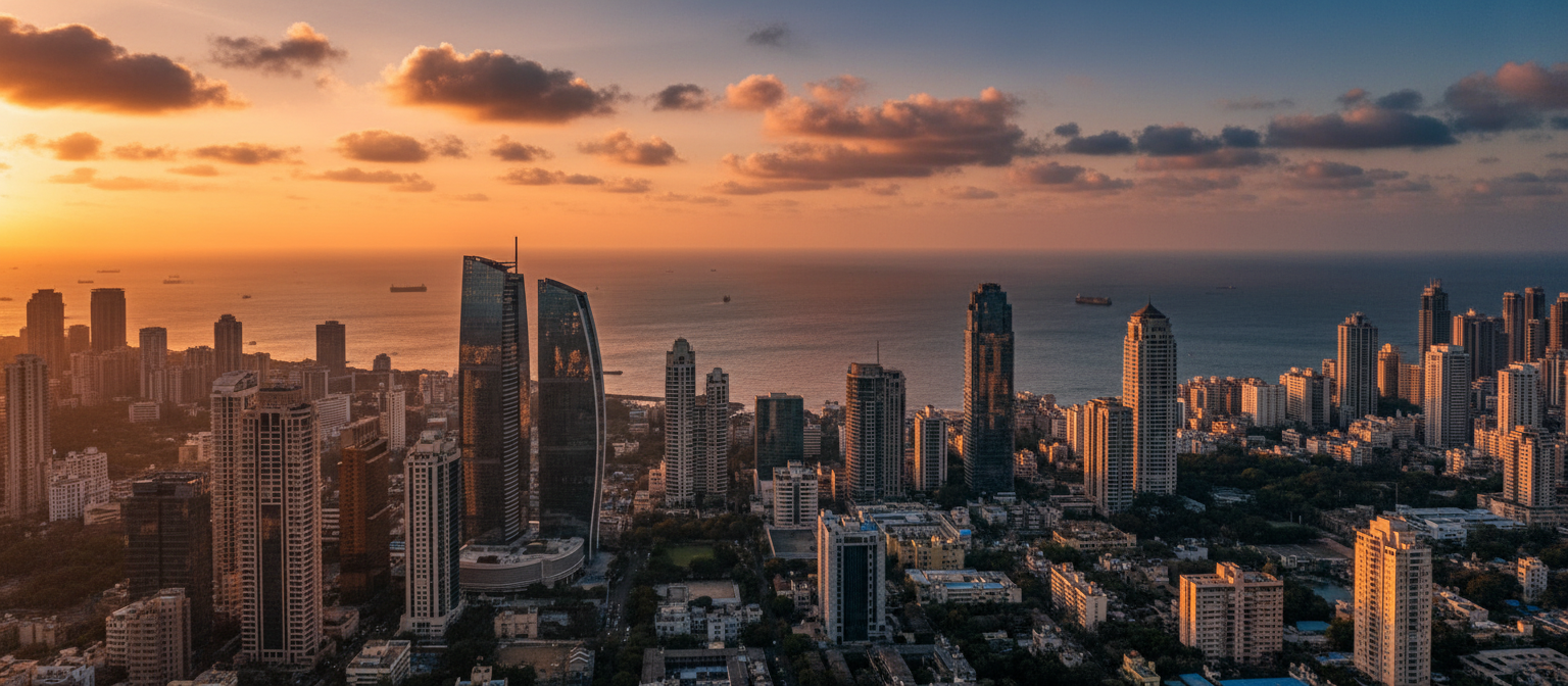 Mumbai skyline at golden hour